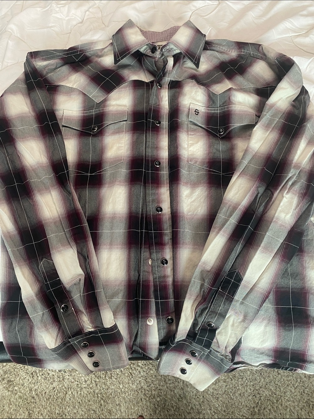 Stetson Men's Long-Sleeve Plaid Button-Down Shirt - Black, White & Burgundy